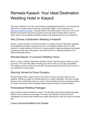 Ramada Kasauli_ Your Ideal Destination Wedding Hotel in Kasauli