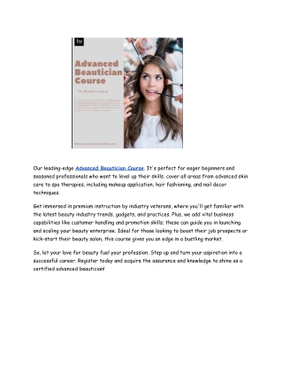 Upgrade Your Beauty Skills Advanced Course