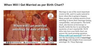 When Will I Get Married as per Birth Chart_