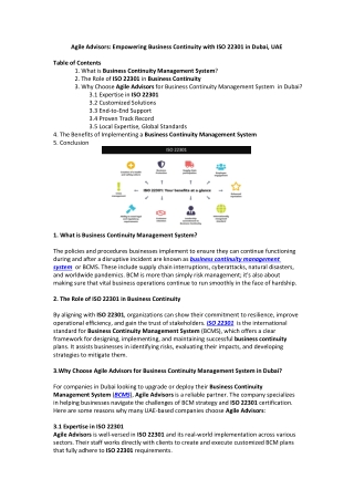 Agile Advisors: Empowering Business Continuity with ISO 22301 in Dubai, UAE
