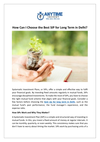 How Can I Choose the Best SIP for Long Term in Delhi