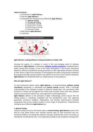 Agile Advisors: Leading Software Testing Consultancy in Dubai, UAE