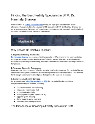 Finding the Best Fertility Specialist in BTM