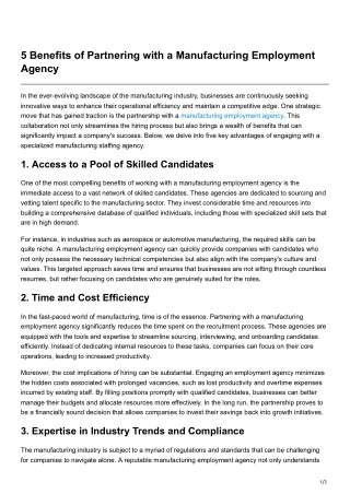 5 Benefits of Partnering with Manufacturing Employment Agency