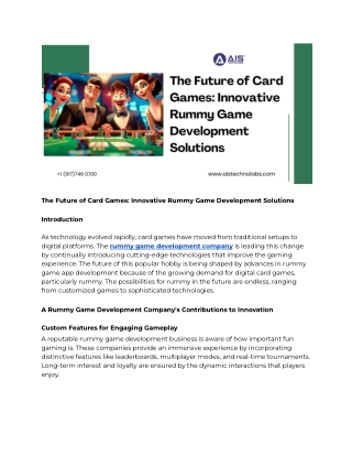 The Future of Card Games: Innovative Rummy Game Development Solutions