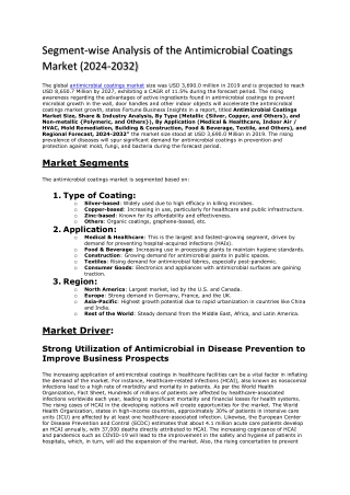 Trends Shaping the Antimicrobial Coatings Market: A 2024-2032 Overview