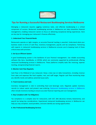 Tips for Running a Successful Restaurant Bookkeeping Services Melbourne