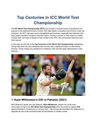 Top Centuries in ICC World Test Championship