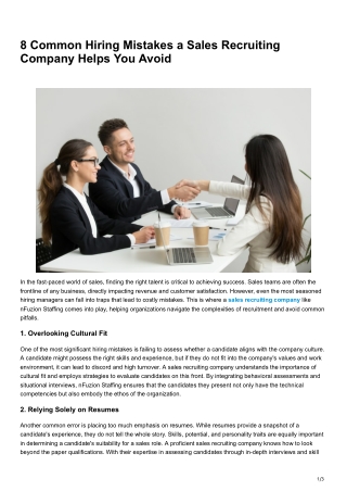 8 Common Hiring Mistakes a Sales Recruiting Company Helps You Avoid