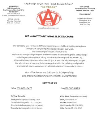 AllWays Electric Corp - Emergency Electrician Long Island