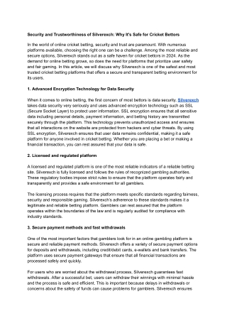 Security and Trustworthiness of Silverexch_ Why It's Safe for Cricket Bettors