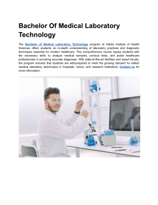 Bachelor Of Medical Laboratory Technology