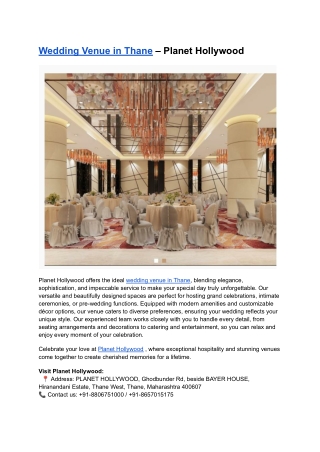 Wedding Venue in Thane – Planet Hollywood