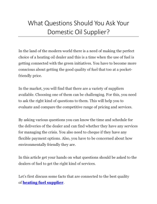 What Questions Should You Ask Your Domestic Oil Supplier