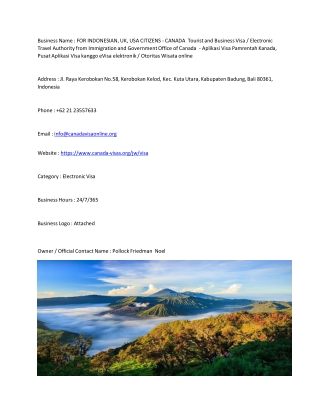 FOR INDONESIAN, UK, USA CITIZENS - CANADA  Tourist and Business Visa / Electron