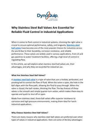 Why Stainless Steel Ball Valves Are Essential for Reliable Fluid Control in Industrial Applications
