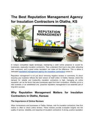 Boost Your Online Reputation_ The Best Reputation Management Agency for Insulation Contractors in Olathe, Kansas