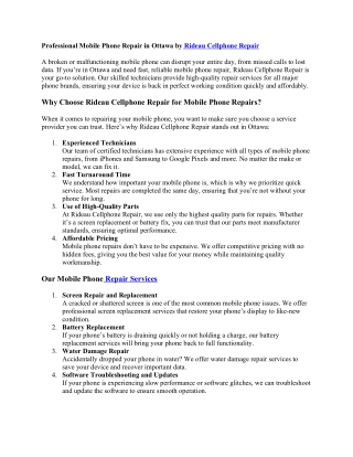 Professional Mobile Phone Repair in Ottawa by Rideau Cellphone Repair