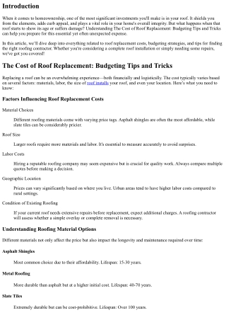 The Cost of Roof Replacement: Budgeting Tips and Tricks