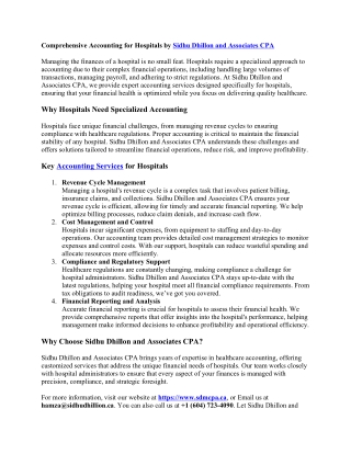 Comprehensive Accounting for Hospitals by Sidhu Dhillon and Associates CPA