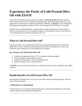 Cold Pressed Olive Oil