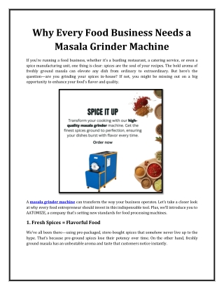 Why Every Food Business Needs a Masala Grinder Machine