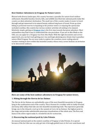 Best Outdoor Adventures in Uruguay for Nature Lovers
