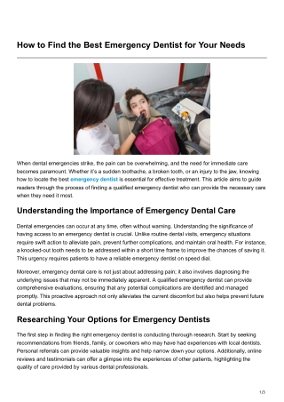 How to Find the Best Emergency Dentist for Your Needs