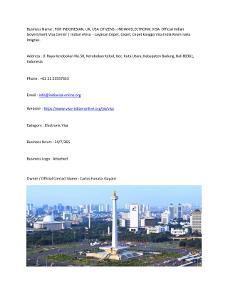 FOR INDONESIAN, UK, USA CITIZENS - INDIAN ELECTRONIC VISA  Official Indian Gover