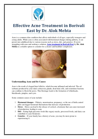 Affordable and Advanced Acne Treatment in Borivali East