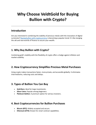 Why Choose VeldtGold for Buying Bullion with Crypto