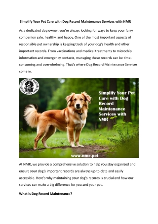 Simplify Your Pet Care with Dog Record Maintenance Services with NMR