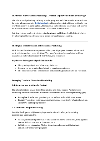 The Future of Educational Publishing Trends in Digital Content and Technology