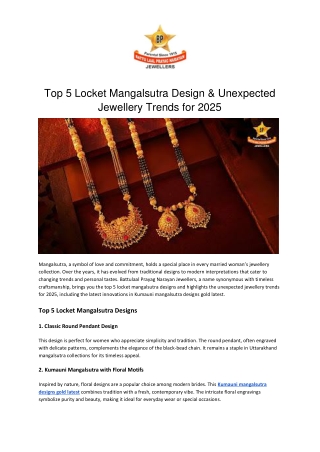 Top 5 Locket Mangalsutra Design & Unexpected Jewellery Trends for 2025