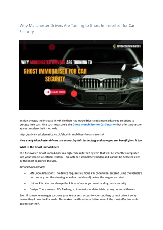 Why Manchester Drivers Are Turning to Ghost Immobiliser for Car Security