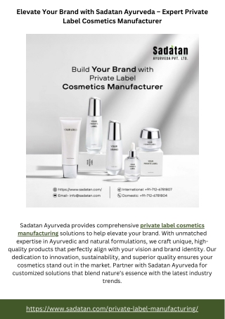 Elevate Your Brand with Sadatan Ayurveda – Expert Private Label Cosmetics Manufacturer
