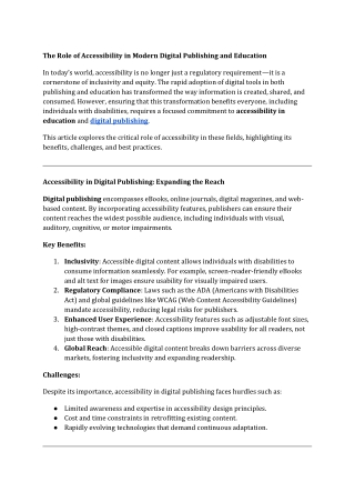 The Role of Accessibility in Modern Digital Publishing and Education