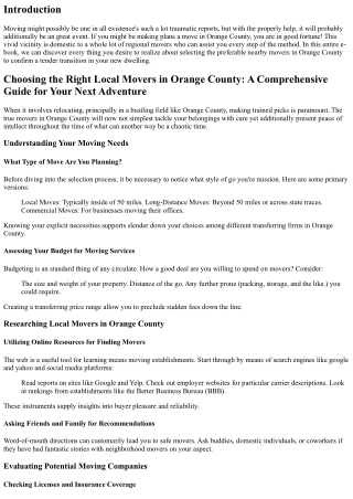 Choosing the Right Local Movers in Orange County: A Comprehensive Guide for Your