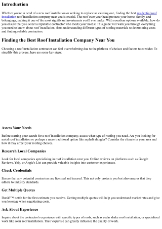 Finding the Best Roof Installation Company Near You