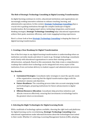 The Role of Strategic Technology Consulting in Digital Learning Transformation