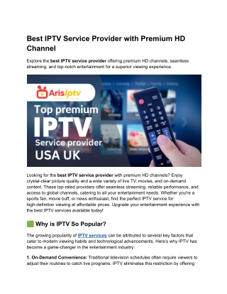 Best IPTV Service Provider with Premium HD Channels