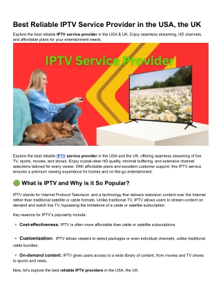 Best Reliable IPTV Service Provider in the USA, and UK