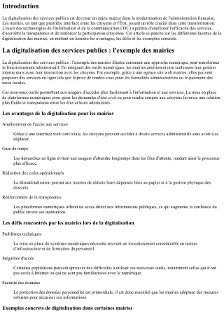 La digitalisation des services publics : l'exemple des mairies