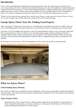 Garage Epoxy Floors Near Me: Finding Local Experts