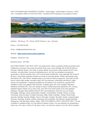 91 FOR LITHUANIAN AND EUROPEAN CITIZENS - United States  United States of America - ESTA Visa - Immigration Office for U
