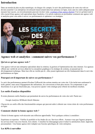 Agence web et analytics : comment suivre vos performances ?