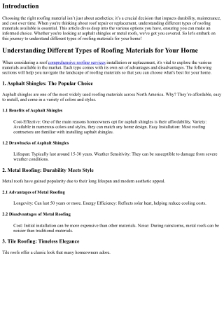 Understanding Different Types of Roofing Materials for Your Home