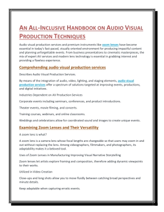 AN ALL INCLUSIVE HANDBOOK ON AUDIO VISUAL PRODUCTION TECHNIQUES