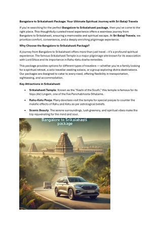 Bangalore to Srikalahasti Package Your Ultimate Spiritual Journey with Sri Balaji Travels
