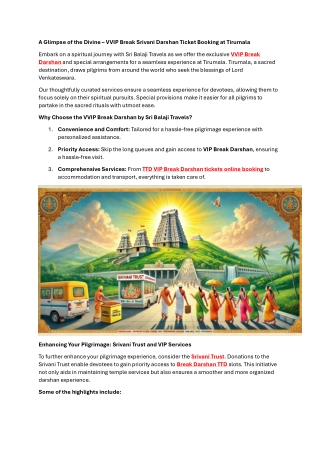 VVIP Break Srivani Darshan Ticket Booking at Tirumala
